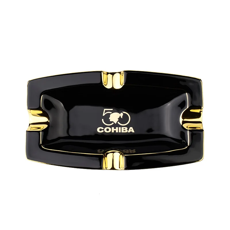 

50th Anniversary COHIBA Cigar Ashtray Square Ceramic Ashtray Yellow & Black 4 Ash Slots Cigarette Holder Ashtray