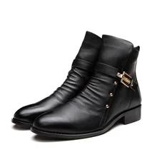 2016 British Men’s Winter Boots Zipper Toe Black Men Shoes Genuine Leather Martin Boot chelsea oxford men bota masculina X080101