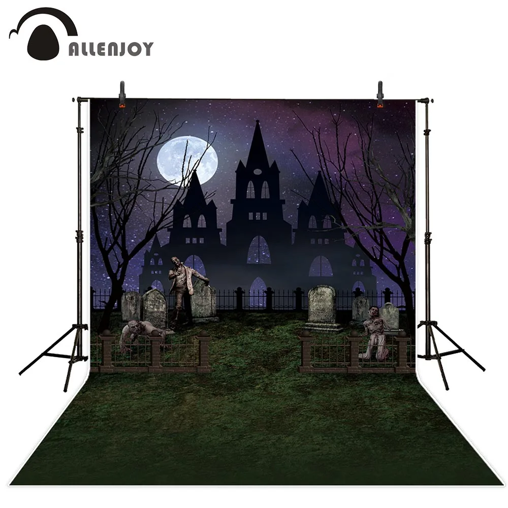 

Allenjoy photographic background castle Starry sky moon Halloween haunted zombies fence graves backdrops for sale photography