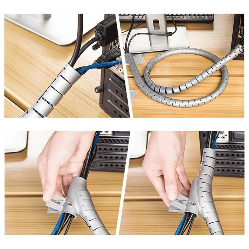 2.0m/22mm Cable Wider Wire Management Protector Organizer Coiled Tube Sleeve Desktop Computer Storage Wrap Power Cord|Органайзеры для