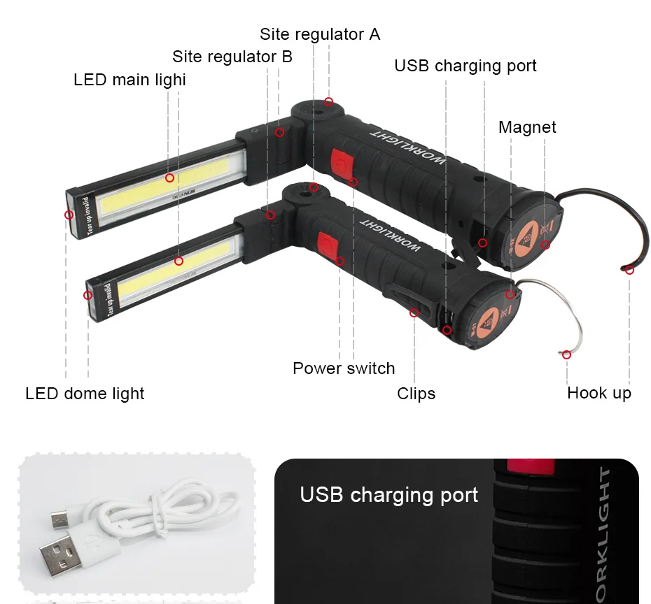 5 режимов работы портативный COB вспышка светильник фонарь USB Перезаряжаемый светодиодный светильник Магнитный COB Тактический вспышка светильник с подвесным крюком