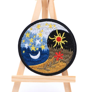 

100pcs/lot Tai Chi Star Moon Sun Embroidery Patch for Clothes iron on Applique for Child DIY Accessories Badge SC4058