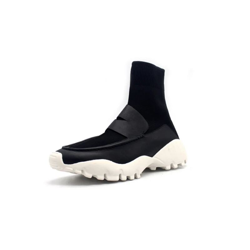 Черно-белые лоскутные носки, мужские туфли из натуральной кожи, роскошные дизайнерские зимние кроссовки на платформе, ботинки в стиле хип-хоп - Цвет: 2