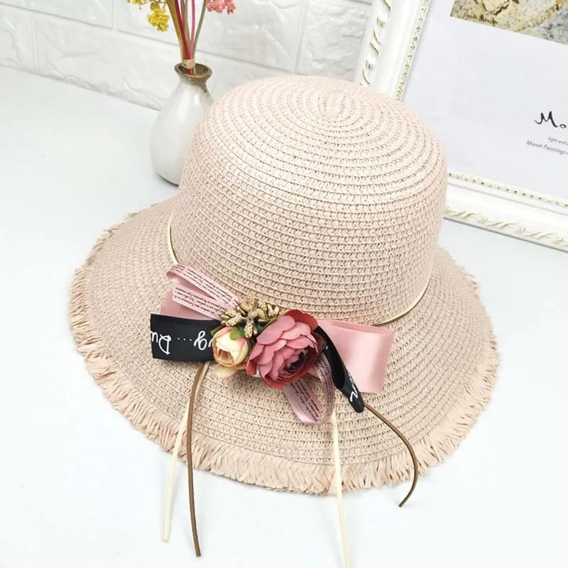 

Summer Fashion Sun Hats Flower Bow Travel Straw Hat Outdoor Beach Women'S Cap Casual Sports Caps Free Shipping Sale