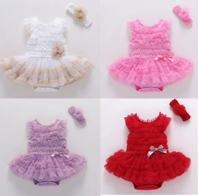 

Newborn Infant Baby Girl Bodysuit Dress 2019 Summer Baby Girl Clothes Set Tutu Baby girls Dresses+Headband 2 Pieces Sets