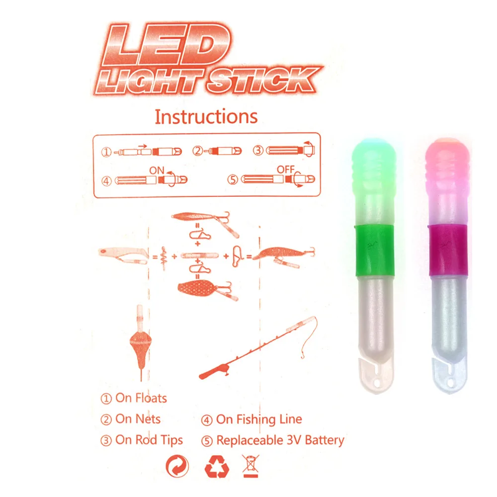 

Bimoo Fishing LED Light Stick for Float Nets Rod Tips Fishing Line Lure Waterproof Size 47mm X 7.5mm Red & Green Night Fishing