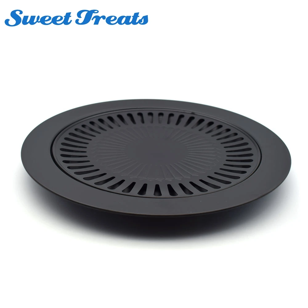 

Sweettreats 1pcs Korean Style Non-stick Smokeless Barbecue BBQ Pan Grill Stovetop Barbeque Plate cooking pan Kitchen Pan