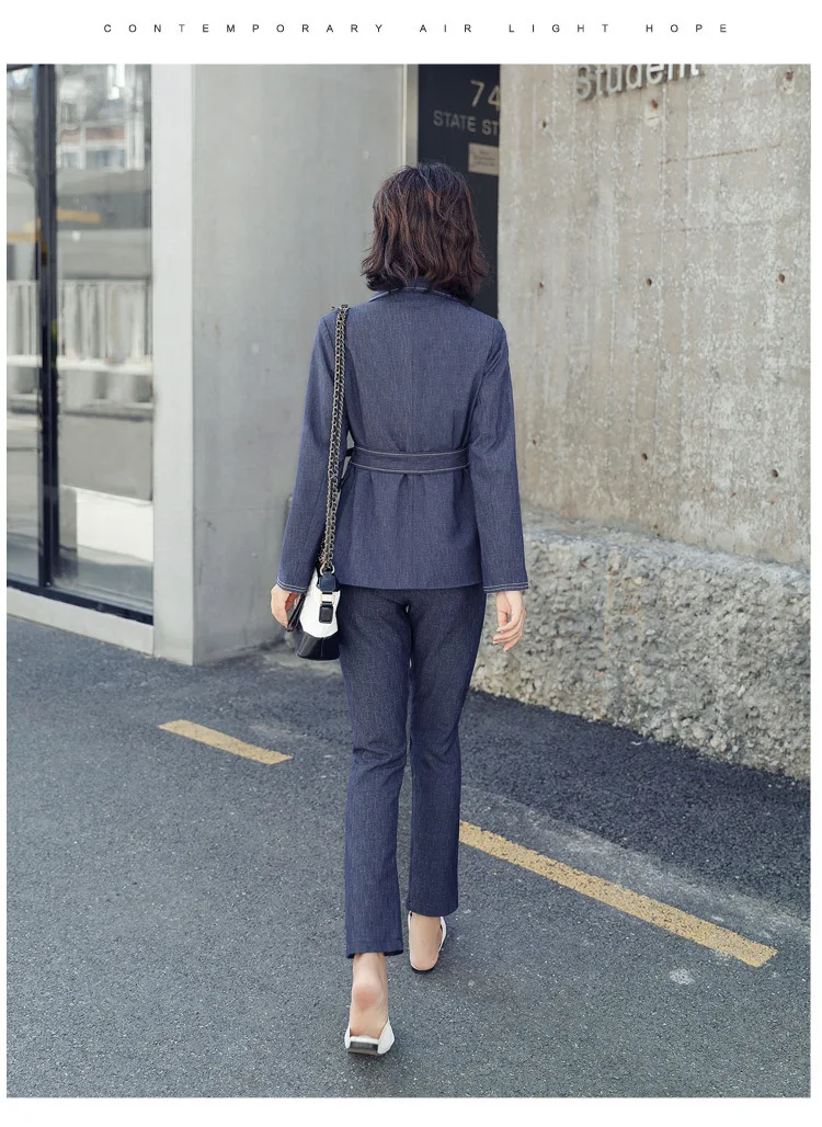 Для женщин Корейский костюм Блейзер Куртка комплект из 2 предметов строгие брюки костюмы офис женская форма конструкции для Для женщин