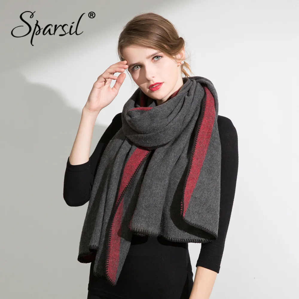 

Sparsil Women Winter Cashmere Scarf Pashmina Solid Wool Warm Wraps Female Patchwork Long Thick Shawl Big Size 200*70cm Blanket