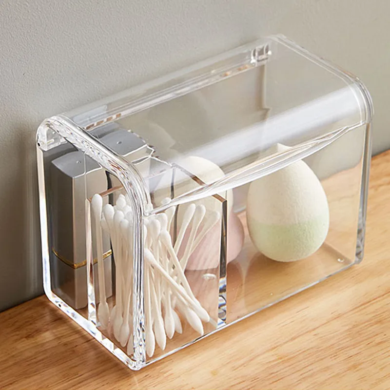 

Dust-proof Transparent Cotton Swab Storage Box Flip Desktop lipstick makeup remover cotton dressing table cosmetics finishing