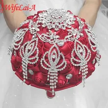 

Factory Luxury Rhinestone Burgundy Mariage Bridal Bouquets Artificial Flower Wedding Bouquets Ramos de Novia Brooch Bouquet W298