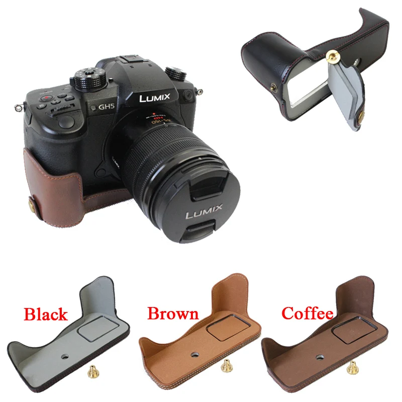 PU Leather Camera Case Half Body For Panasonic GH5 Lumix GH5 Bottom Bag