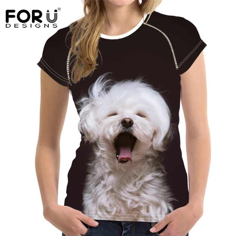 FORUDESIGNS/Милая женская футболка с принтом мальтийской собаки, короткий рукав, летняя дышащая Повседневная футболка для девочек, женские модные топы, футболки - Цвет: H10850BV
