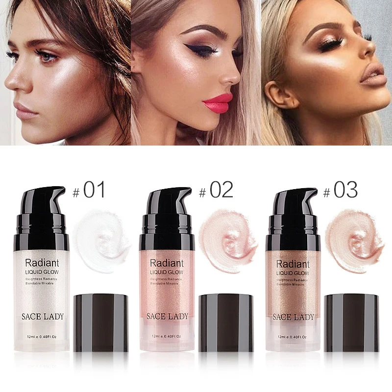 

SACE LADY 12ml Face Highlighter Cream Liquid Illuminator Shimmer Glow Kit Make Up Facial Brighten Shine Brand Cosmetics