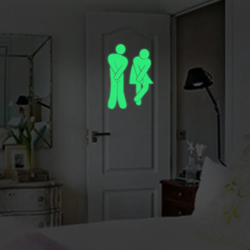 

Wall Stickers Glow In The Dark Removable Man Woman Washroom Door Toilet Wc Sticker Family Diy Decor Luminous Home Wallpaper