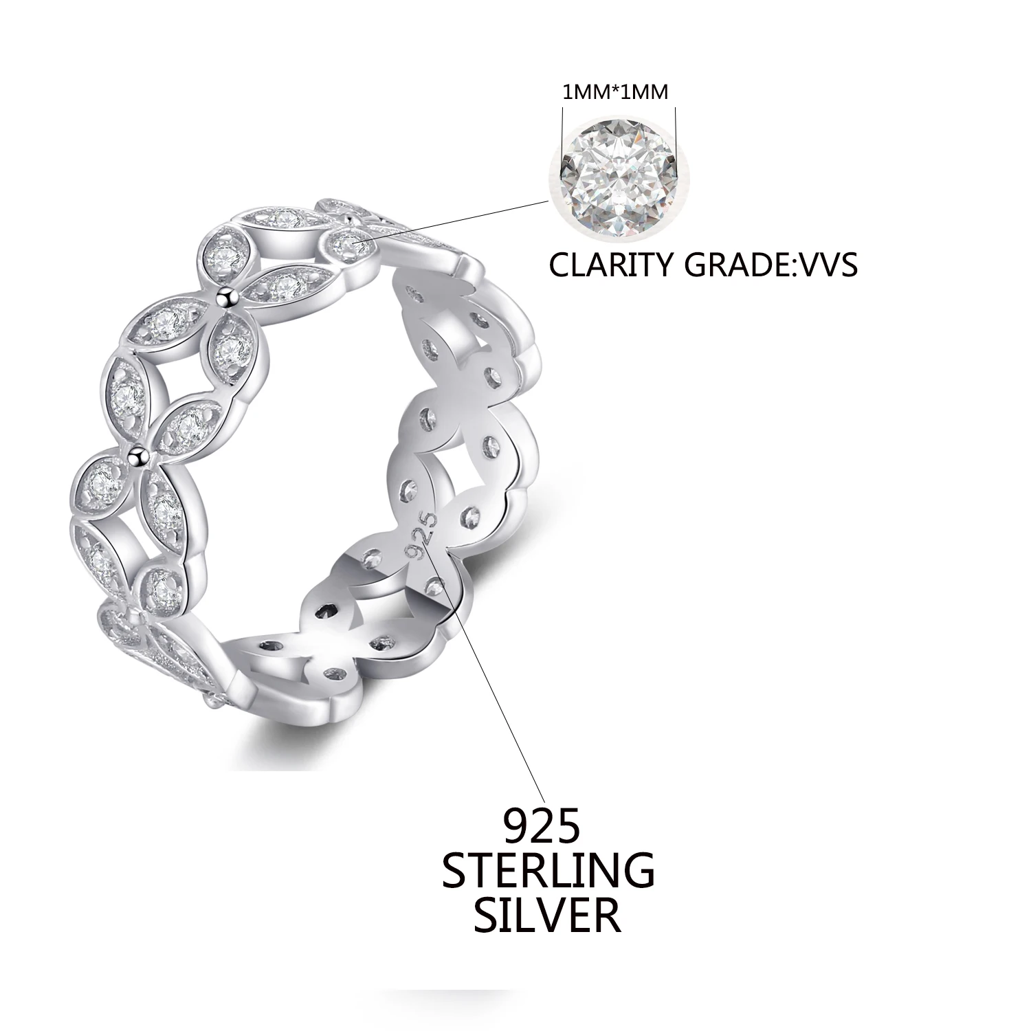 Metjakt Классический 925 стерлингового серебра лепесток Кольца с AAA циркон для Для женщин Свадебная вечеринка ювелирные изделия