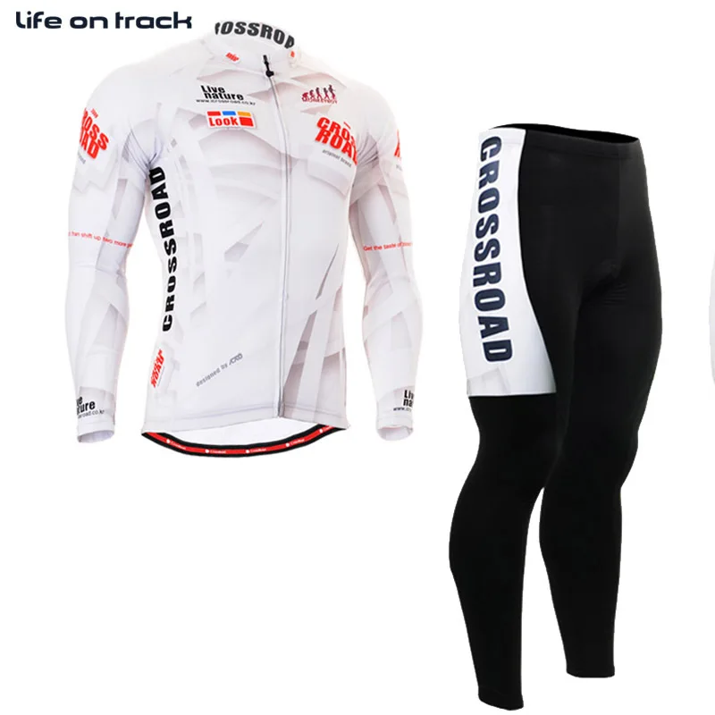 

Shadow Stripe Printing Jersey White Color Men Mountain Biking Tops & Bottom Cycling Strava Jersey Long Sleeve Bicycle Clothing