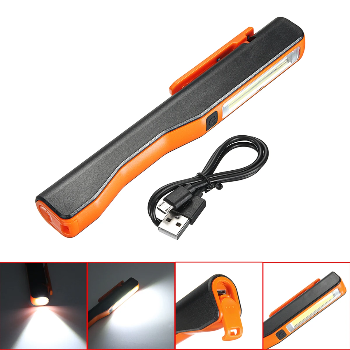 COB LED Rechargeable Pen Clip Hand Torch Work Light Inspection