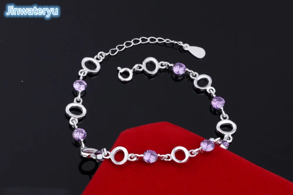 Модные ювелирные изделия браслеты 925 стерлингового серебра браслеты белый кристалл фиолетовый хорошее качество браслет 20,5 см длина