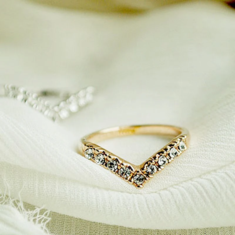 Shiny Crystal V Shaped Fashion Simple Style Silver Plated Golden Rings For Women Jewelry Golden Rings For Women Fashion Rings For Womenrings For Women Aliexpress