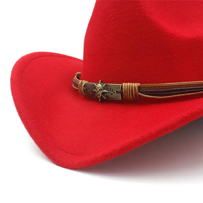 Fashion Women's Men's Wool Hollow Western Cowboy Hat With Sun God Belt Cowgirl Jazz Toca Sombrero Godfather Cap Size 56-58CM