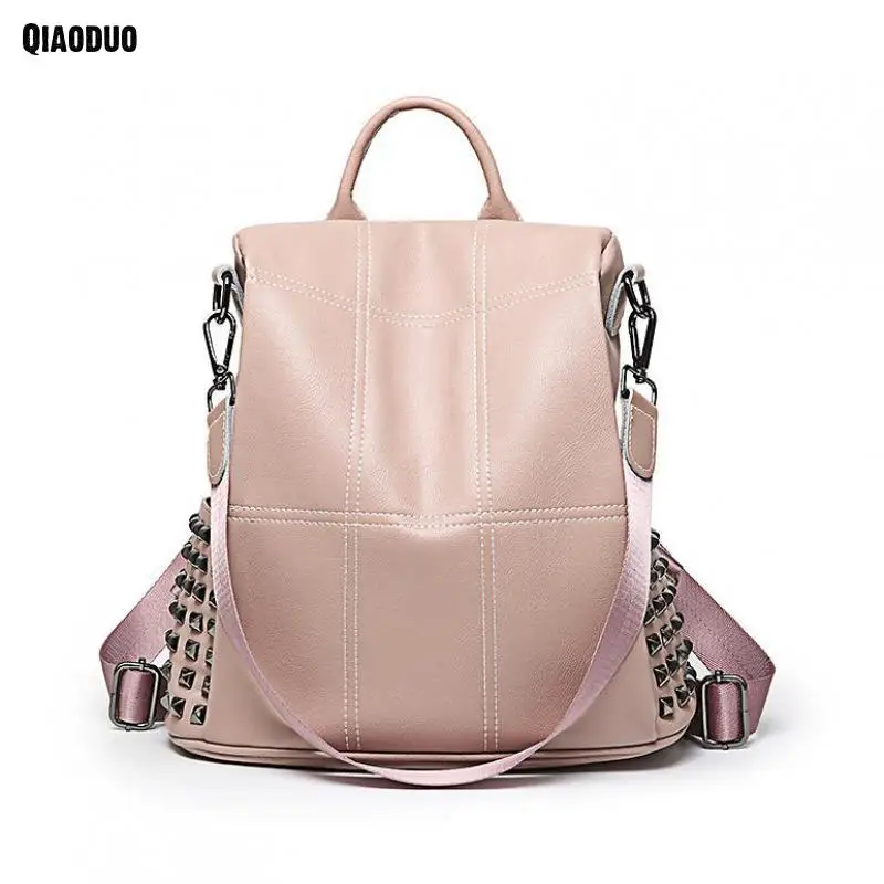 Rivet Anti Theft Pink Backpack Mochila Feminina Leather Mini Backpack Women Large Capacity ...