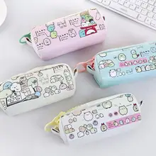 Korean Big Zipper Pencil Bag Large Capacity Leather Pencil Case School Stationery Pen Storage Box Material Escolar Supplies