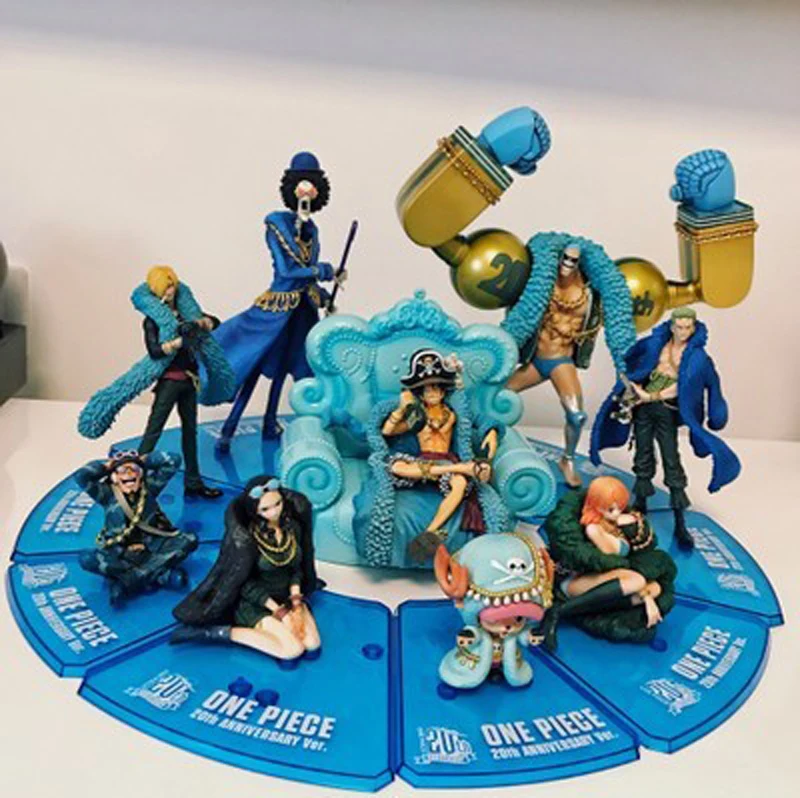 

One Piece Anime Strawhat Pirates 20th Luffy Zoro Sanji Nami Usopp Chopper Robin Ranky Brook PVC Action Figure Model Doll Toys