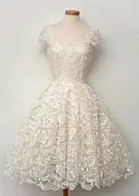Neue Weiße Kurze Cocktailkleid 2016 Beige Knielangen Kurzen Ärmeln Spitze Kleid Vestido De Coctel Corto 2016 C06