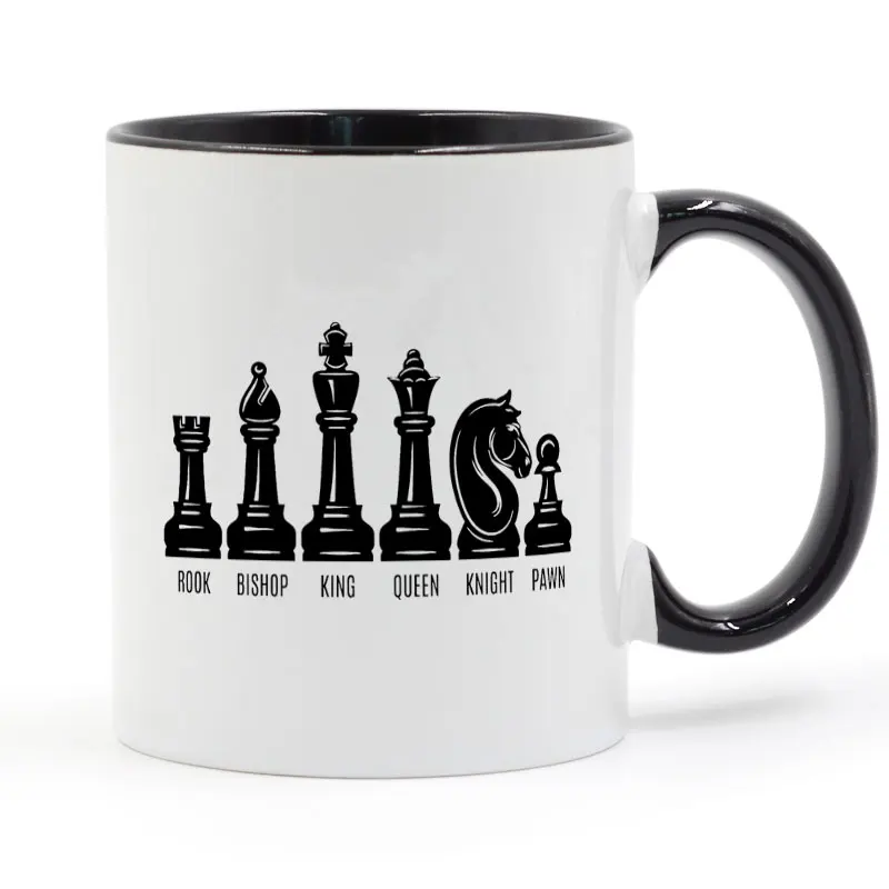 

Chess Game Black Pieces Mug Coffee Milk Ceramic Cup Creative DIY Gifts 11oz