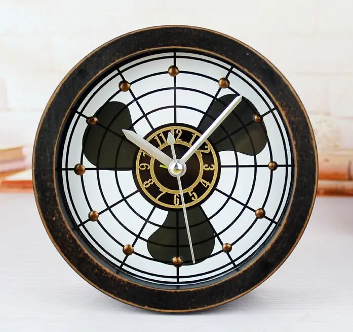 Vintage bedroom fan alarm clock wooden home decor lounger silent desk