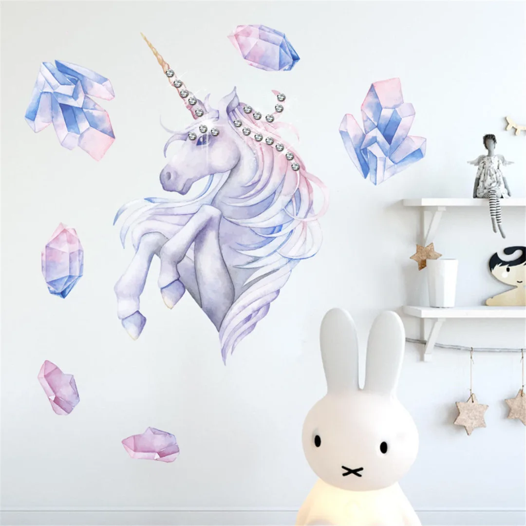 JX-LCLYL  PVC Art Vinyl Magical Unicorn Wall Stickers Decal Home Decor + Sparking Crystals