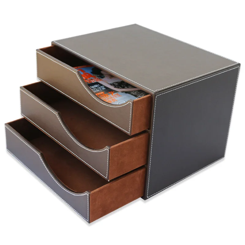 3 Drawer PU Leather Office Desk File Cabinet Paper ...