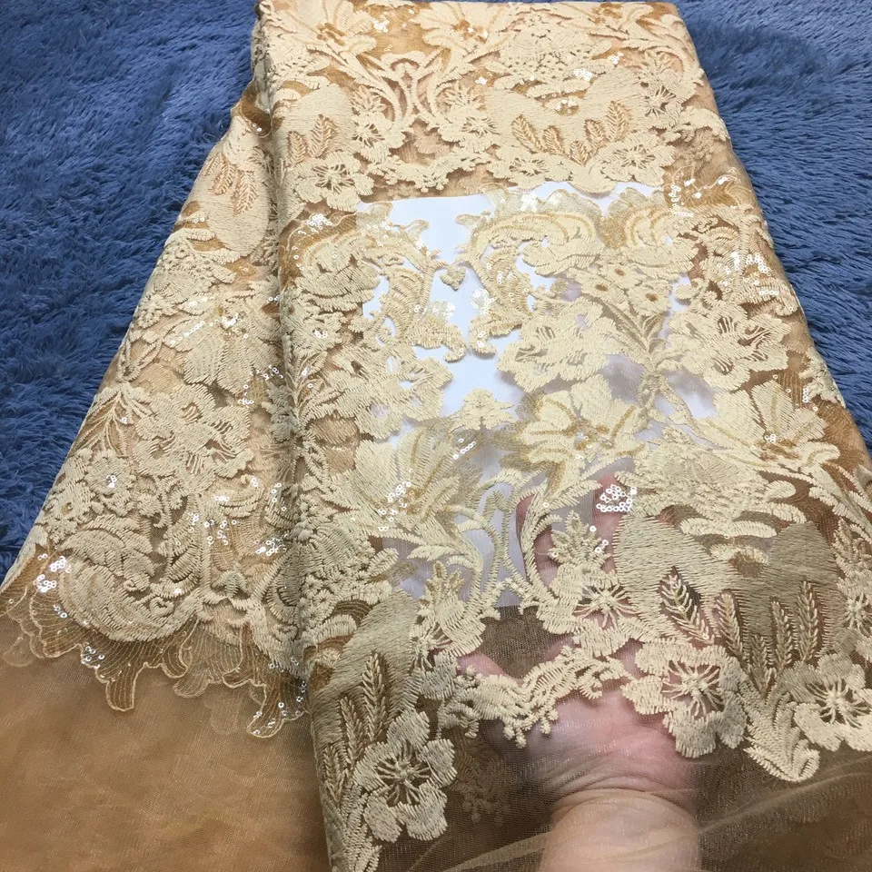 Высокое качество африканская кружевная ткань/французская чистая вышивка Тюлевая кружевная ткань с блестками для нигерийского свадебного платья W11261