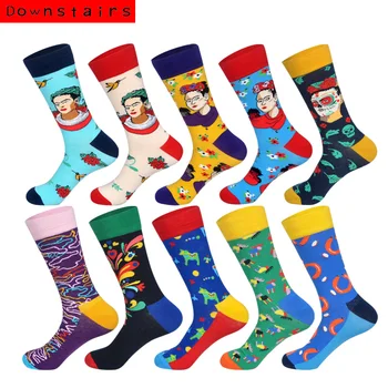

2019 Hot 10Pairs/Lot Men Socks British Style Spring Summer Breathable Brand Casual Cotton Happy Socks Calcetines