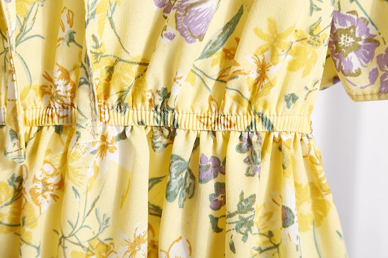 2018送料無料新ファッション花柄シフォンサマードレス甘い薄いスリム女性のワークウェアプリントドレスカジュアルかわいいホット