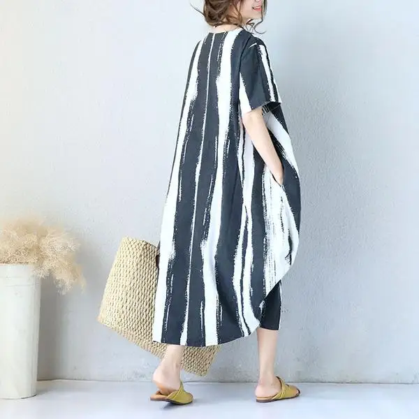 Buykud 2019 Summer Dress Fashion Women Summer Boho Stripe Long Dress Evening Party Beach Dresses New Casual Sundress (5)