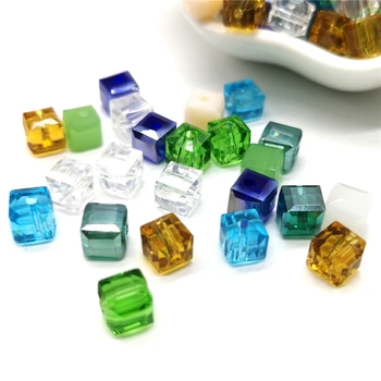 6mm 크리스탈 유리 비즈 액세서리 쥬얼리 만들기, 사각형 모양 크리스탈 큐브 유리 구슬, 20 pcs/lot