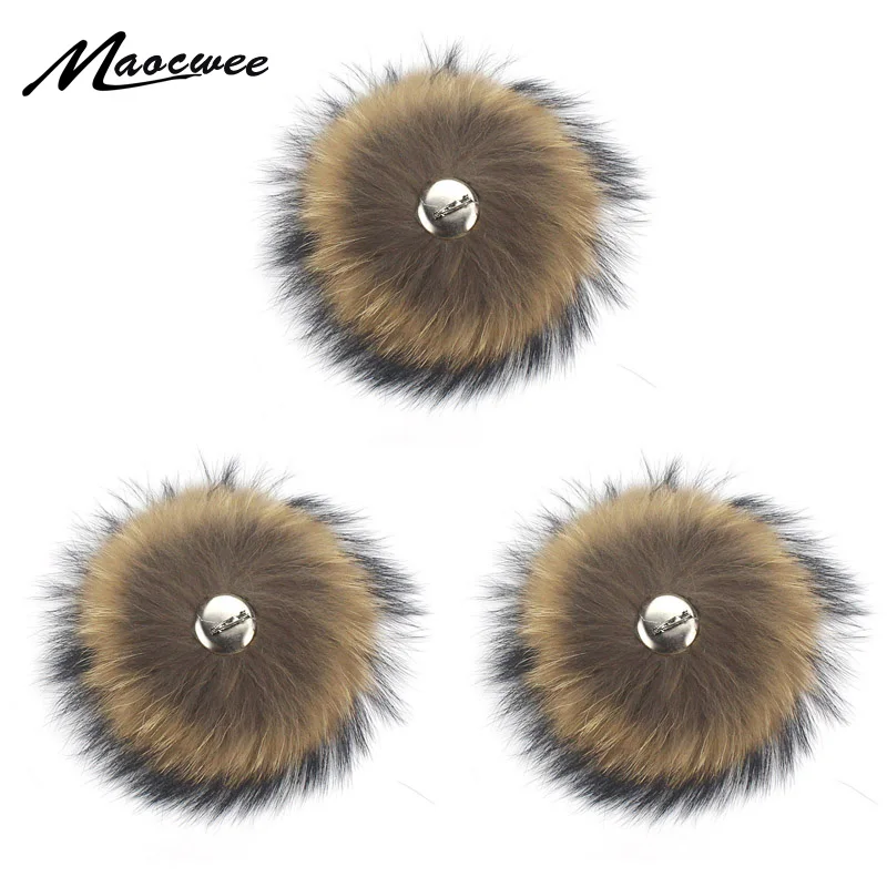 

Needle Button Natural Raccoon Fluffy Fur Pompon Hats Real Fur Big Ball Pom Pom Caps Accessories For Skullies Knitted Beanies Hat
