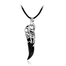 Vintage Personality Thai Silver 925 Sterling Silver Black Wolf Teeth Pendant Men