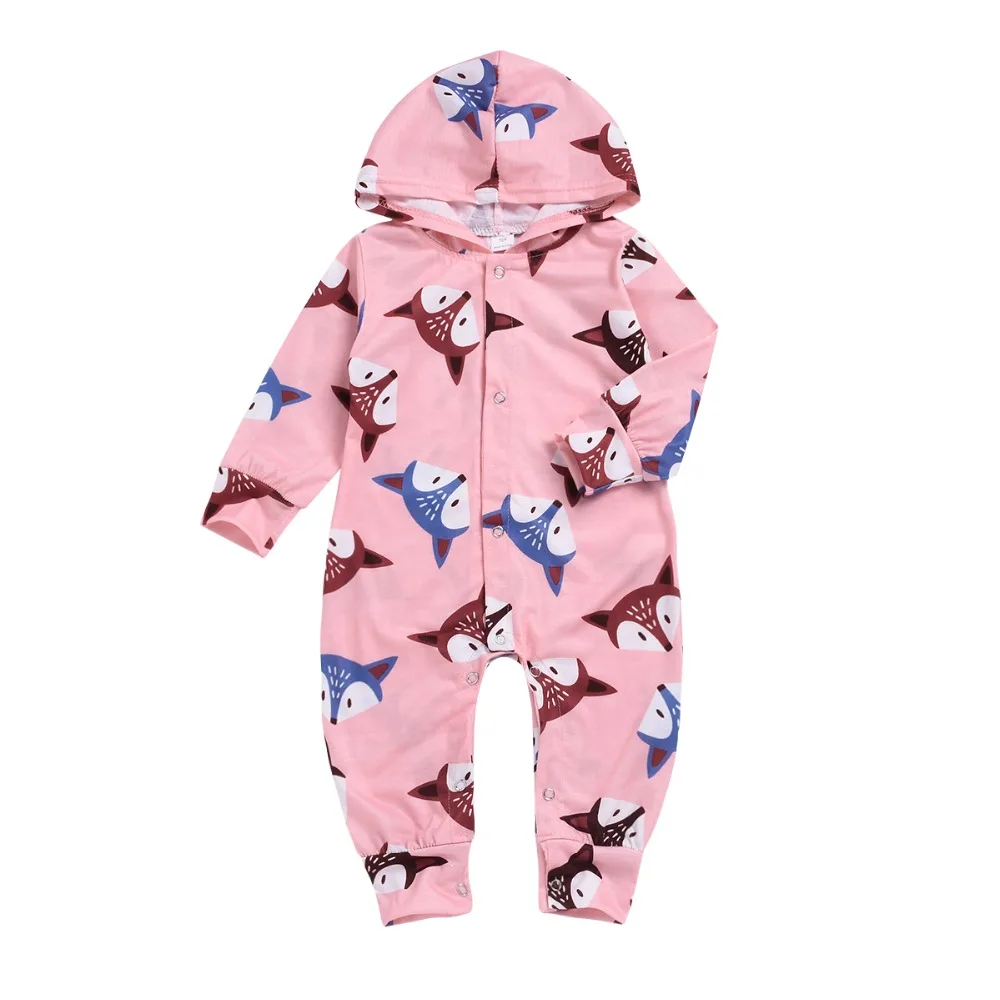 

Spring/Autumn Baby Romper Fox Printed Hoodies Jumpsuit Cotton Clothes Kids Girls Clothes
