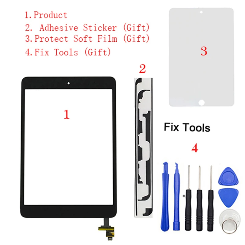 

1Pcs Touch Screen Digitizer+IC Chip Connector+Button For iPad Mini 1 Mini 2 Mini1 Mini2 7.9" A1432 A1454 A1455 A1489 A1490 A1491