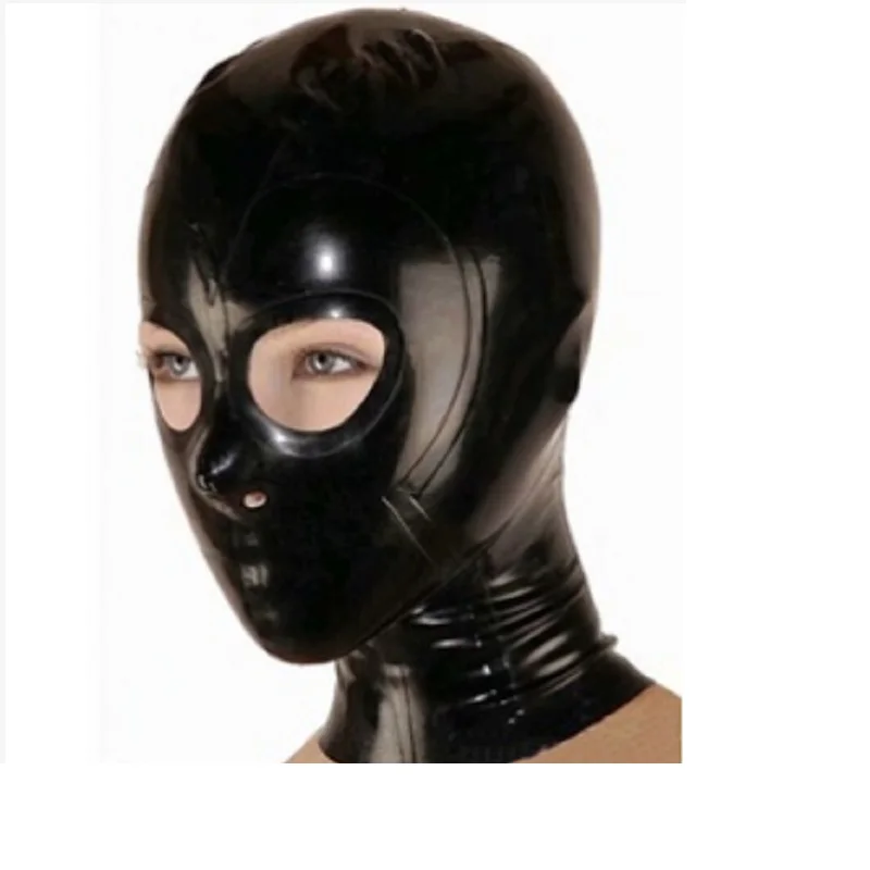 

Latex HOOD mask with nostril opened only no zipper black and red flexible