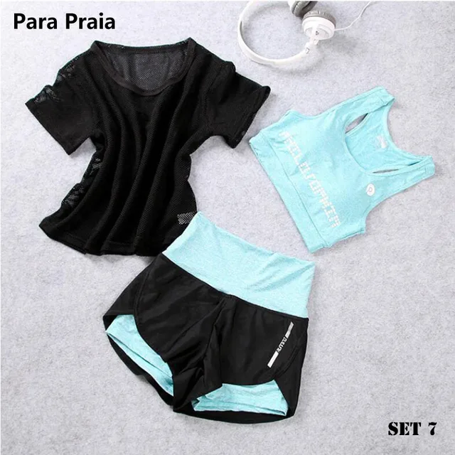 High Waist Three Piece Yoga Set Sportswear for Women Sports Bra Fitness Clothing Women Sports Shorts