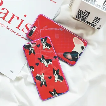 

10pcs/lot XR Korea French Bulldog Pets Glossy Soft TPU Full Cover Phone Case For iPhoneXsmax 8/6s 7plus Shell Protection