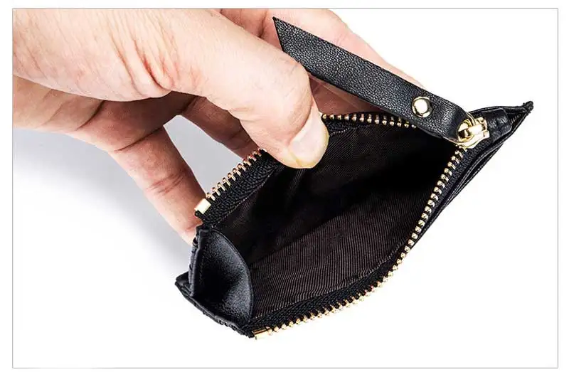 Soft Lambskin Small Leather Wallet Woman Purse Zipper Leather Cardholder Genuine Leather Small Money Bag Visit Card Holder