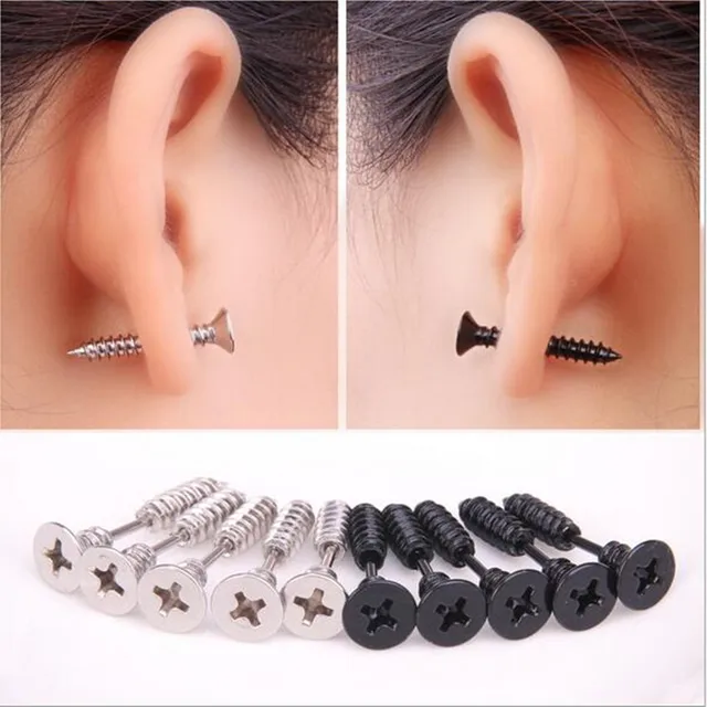 1 pcs gold silver black screw funny ear stud earrings for women men