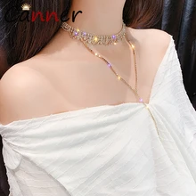 CANNER Shining Crystal/Rhinestone Necklace Women Tassel Necklace Statement Silver Necklace Chain Choker Necklace naszyjnik FI vintage bib rhinestone crystal statement choker necklace for women