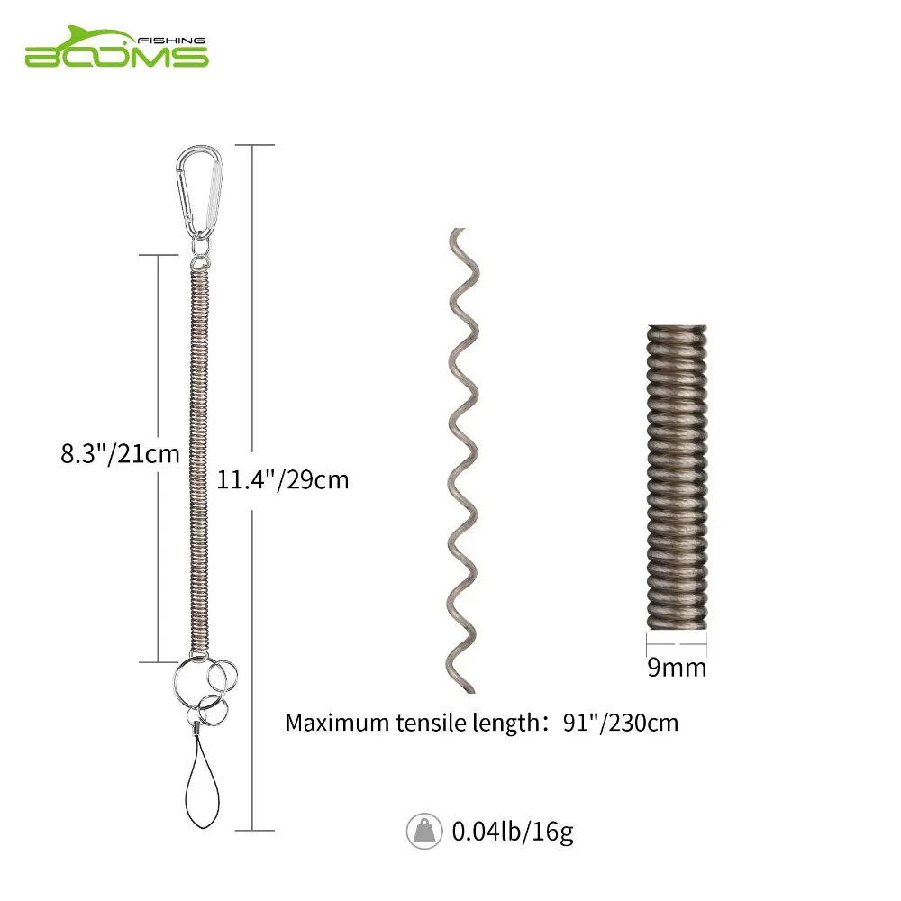 Booms Fishing 4pcs Coiled Lanyard or Safety Rope Wire Steel Camping Secure Pliers Lip Grips 2.3m Max Stretch Fishing Tackle Tool