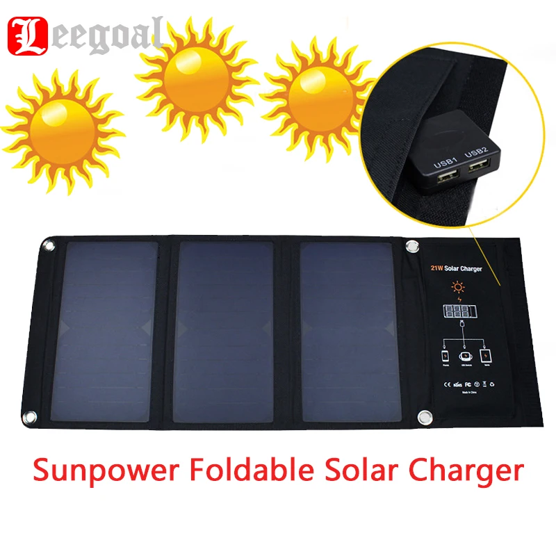 

kobwa 21W 5V Sunpower Foldable Solar Charger Dual USB Output 3500mAh Outdoor Solar Panel Sunpower Folding Solar Panel Charger